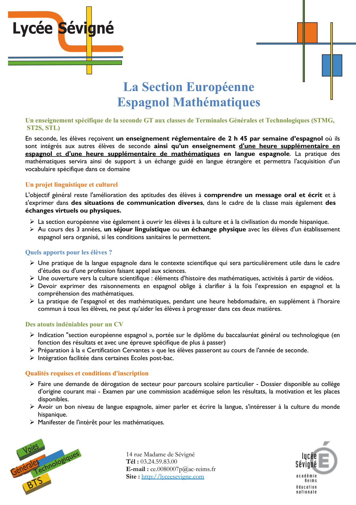 section européenne Espagnol Math