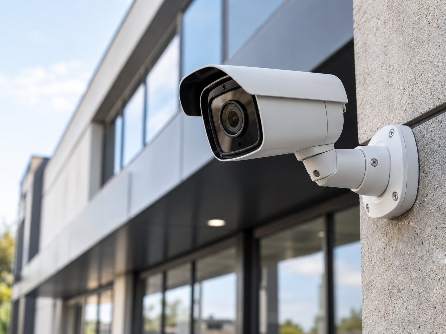 Commercial CCTV security camera installed on the exterior of a business premises