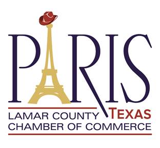 Paris, Texas Chamber of Commerce logo with Eiffel Tower and cowboy hat.