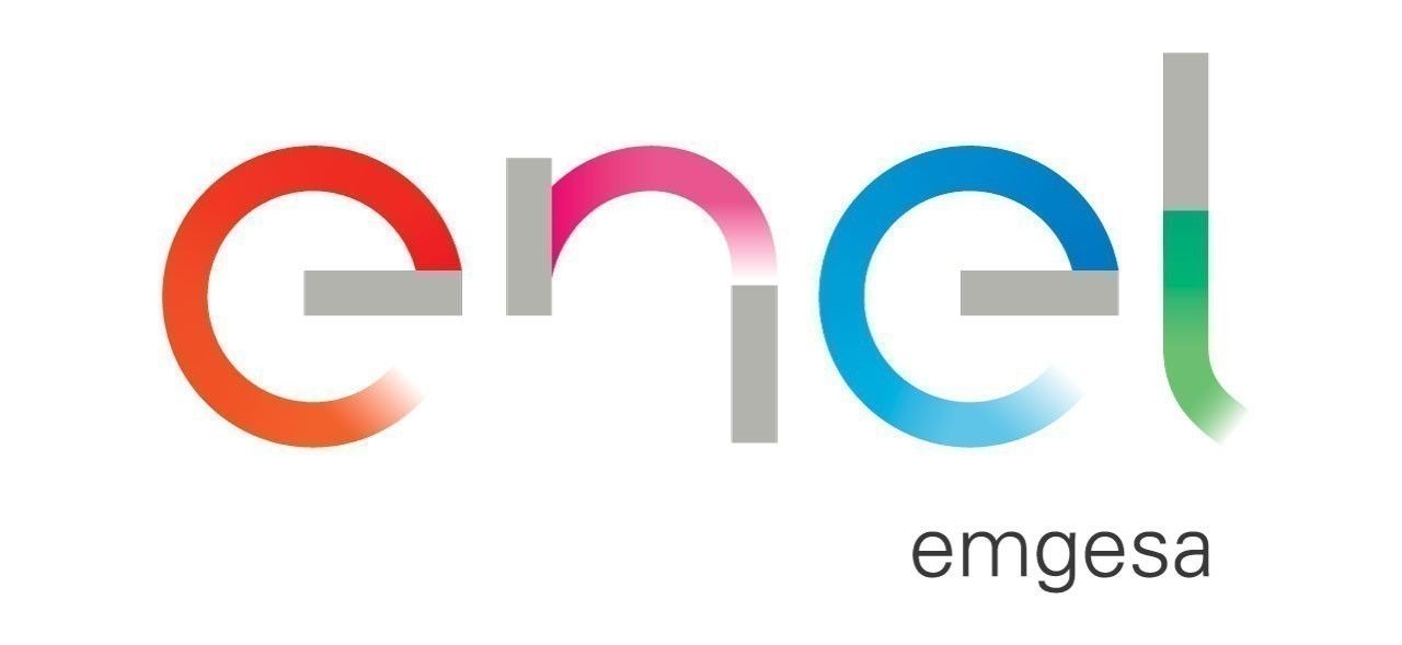 Un logotipo colorido para Enel Emgesa sobre un fondo blanco.