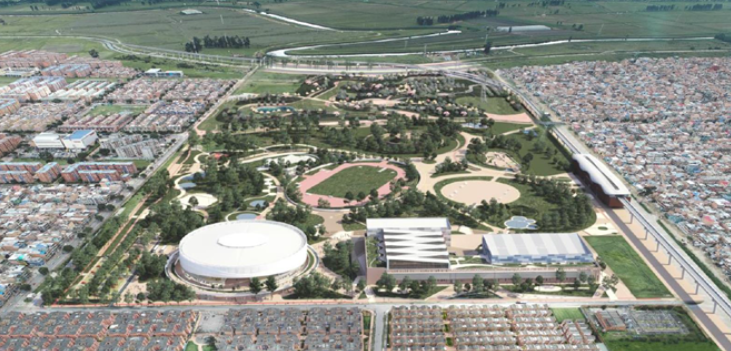 Una vista aérea de un gran parque rodeado por una ciudad.
