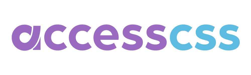 The logo for accesscss is purple and blue on a white background.