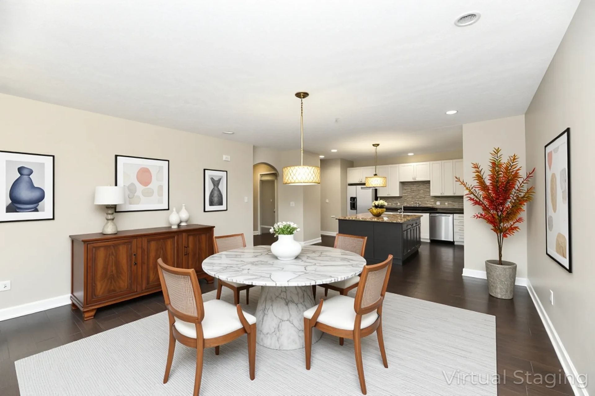 Dining And Kitchen Area with Modern Furniture
