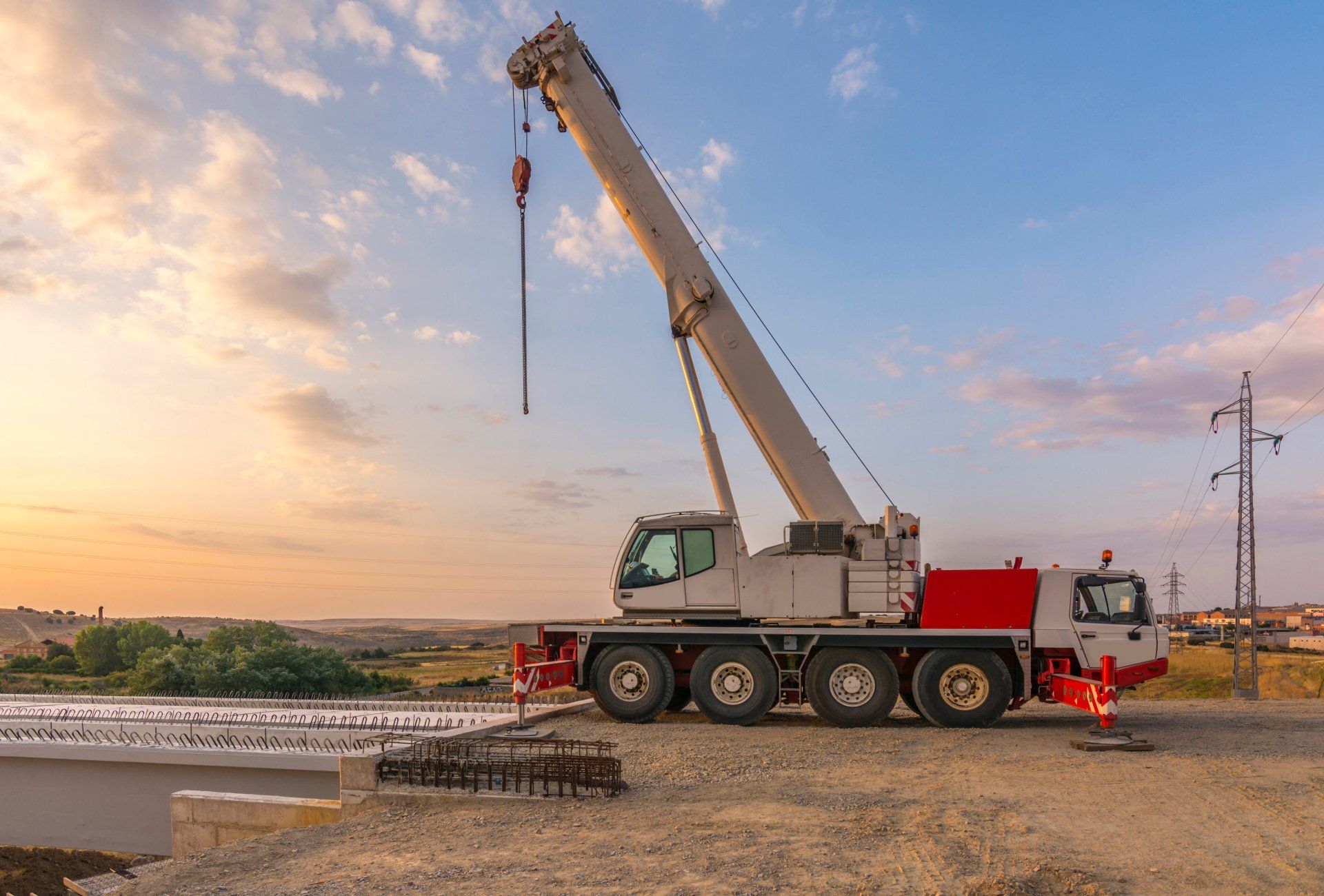 crane trucks in the construction of a bridge