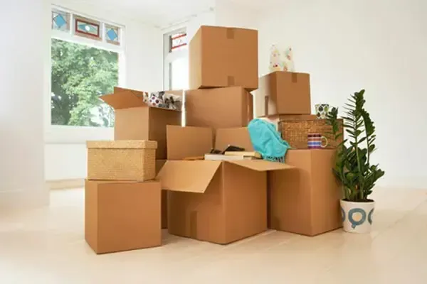 Cardboard boxes stacked in an empty room, ready for a move.