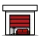 Red storage unit with a red couch inside.