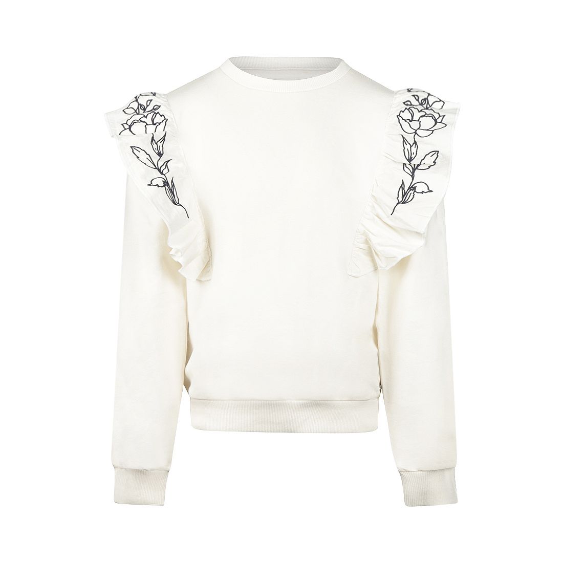 No Way Monday meisjes sweater gebroken wit ruffles