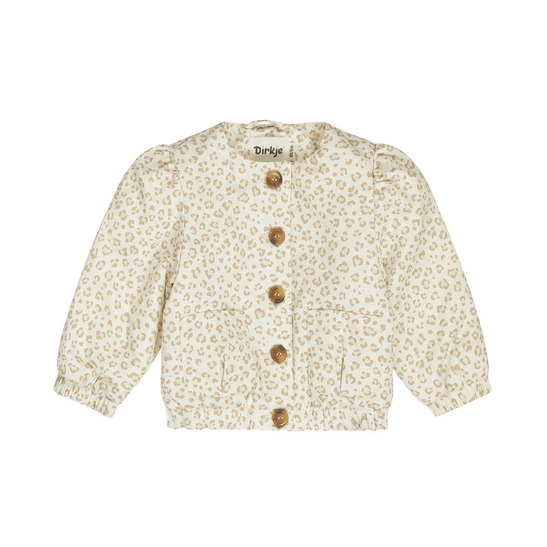 Crèmekleurige blouse met bloemenprint, knoopsluiting, lange pofmouwen en een gegolfde halslijn.