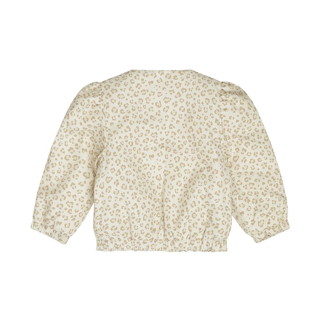 Crèmekleurige blouse met bloemenprint, knoopsluiting, lange pofmouwen en een gegolfde halslijn.
