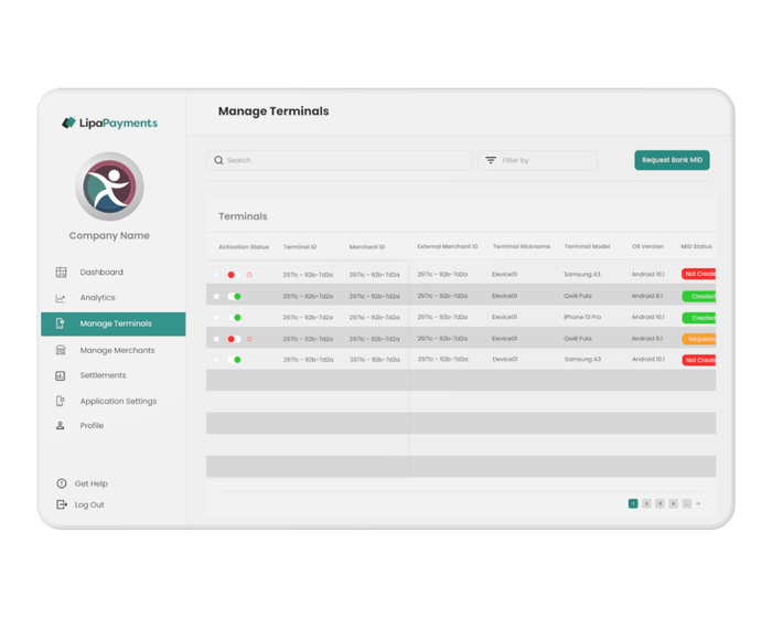 Lipa Payments - Web Services Dashboard