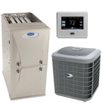 A picture of a furnace , air conditioner , and thermostat.
