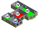 A 3d floor plan of a house with numbers on the floors.