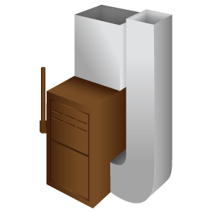 An illustration of a letter j with a brown cabinet
