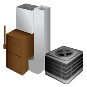 An illustration of a furnace and air conditioner on a white background