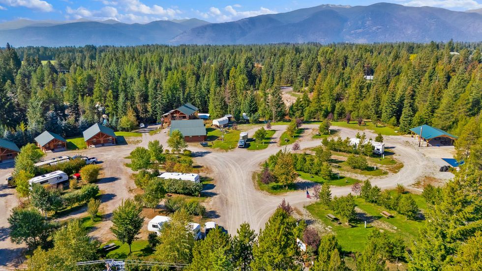 Aerial view of RV park campground in Bonners Ferry, Idaho