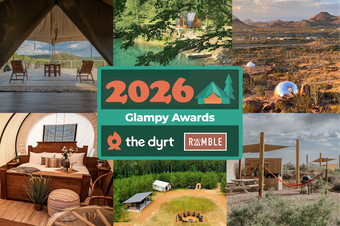 A green sign that says 2025 glampy awards