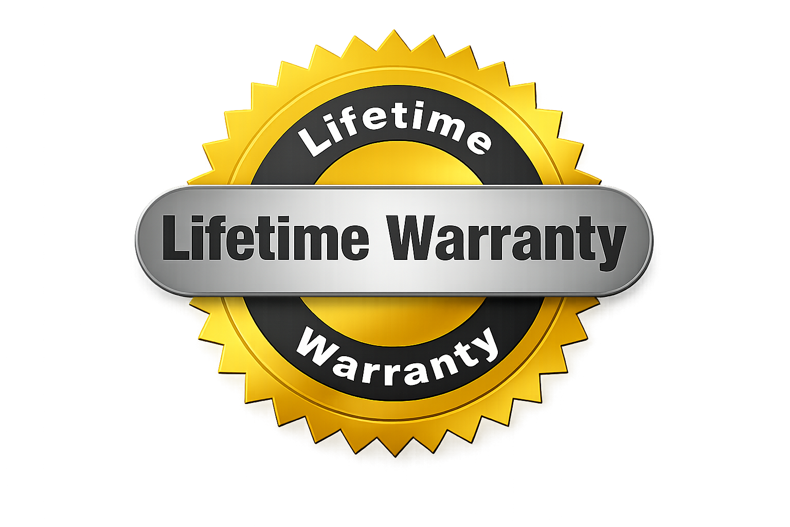 Gold seal with gray banner reading Lifetime Warranty Gold seal with gray banner reading Lifetime Warranty