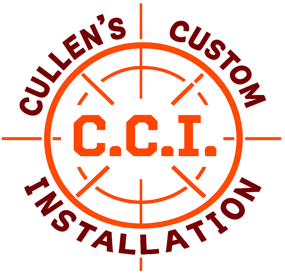 Circular orange and maroon C.C.I. logo reading Cullen’s Custom Installation