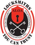 The ALOA Security Professionals logo featuring a red shield with a keyhole, crossed keys, and black and red circular text.