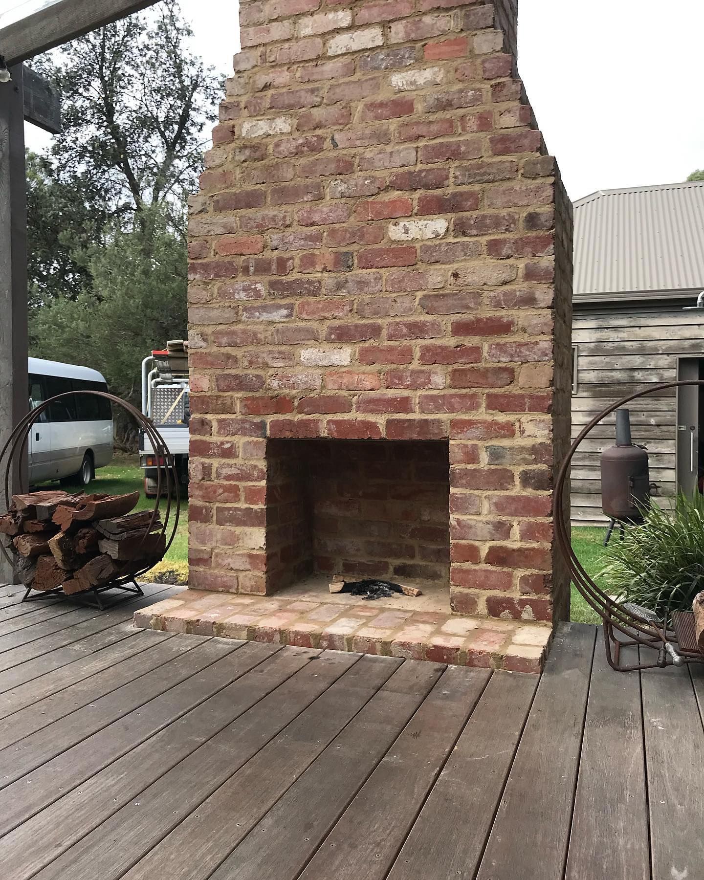 outdoor brick fireplace front