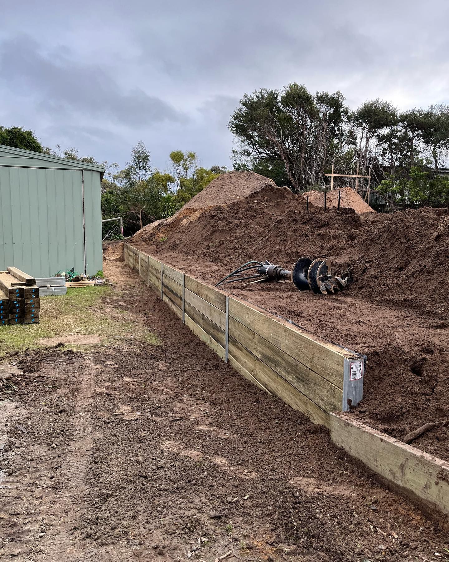 earthworks and retaining wall