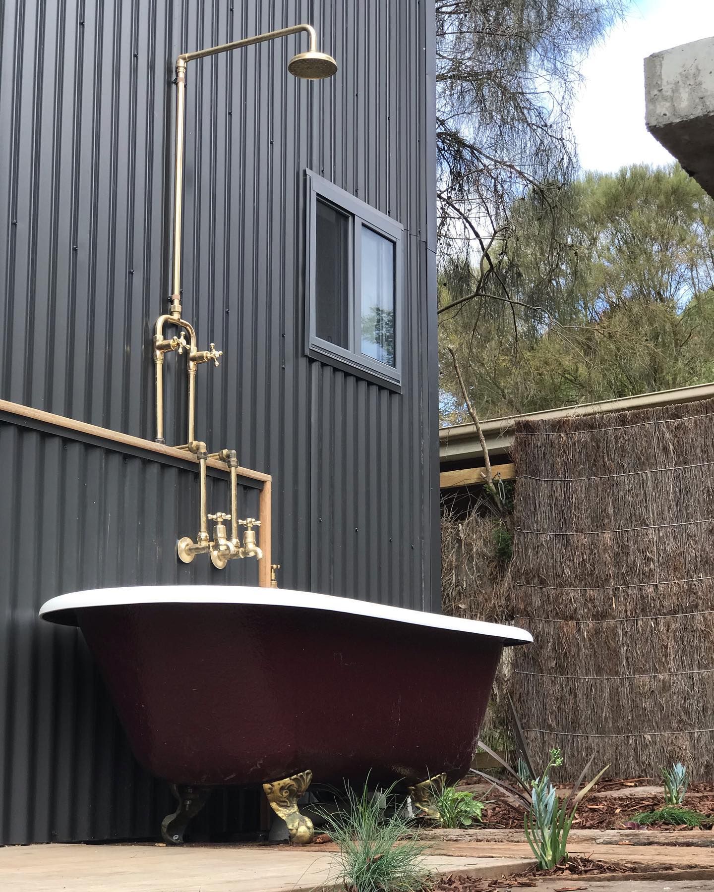 outdoor shower landscaping element