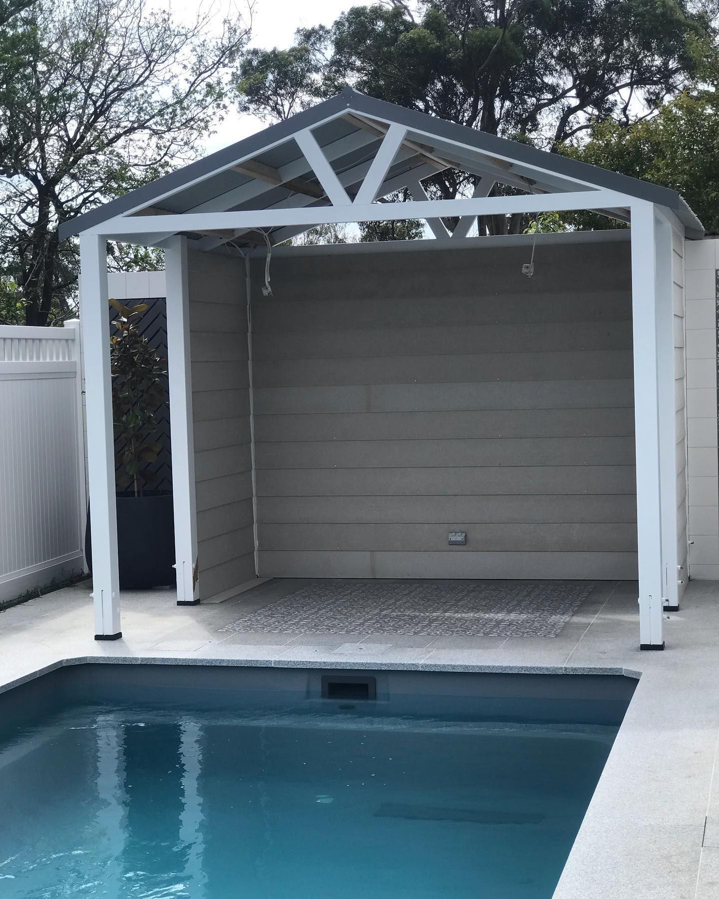 poolside pergola construction completed