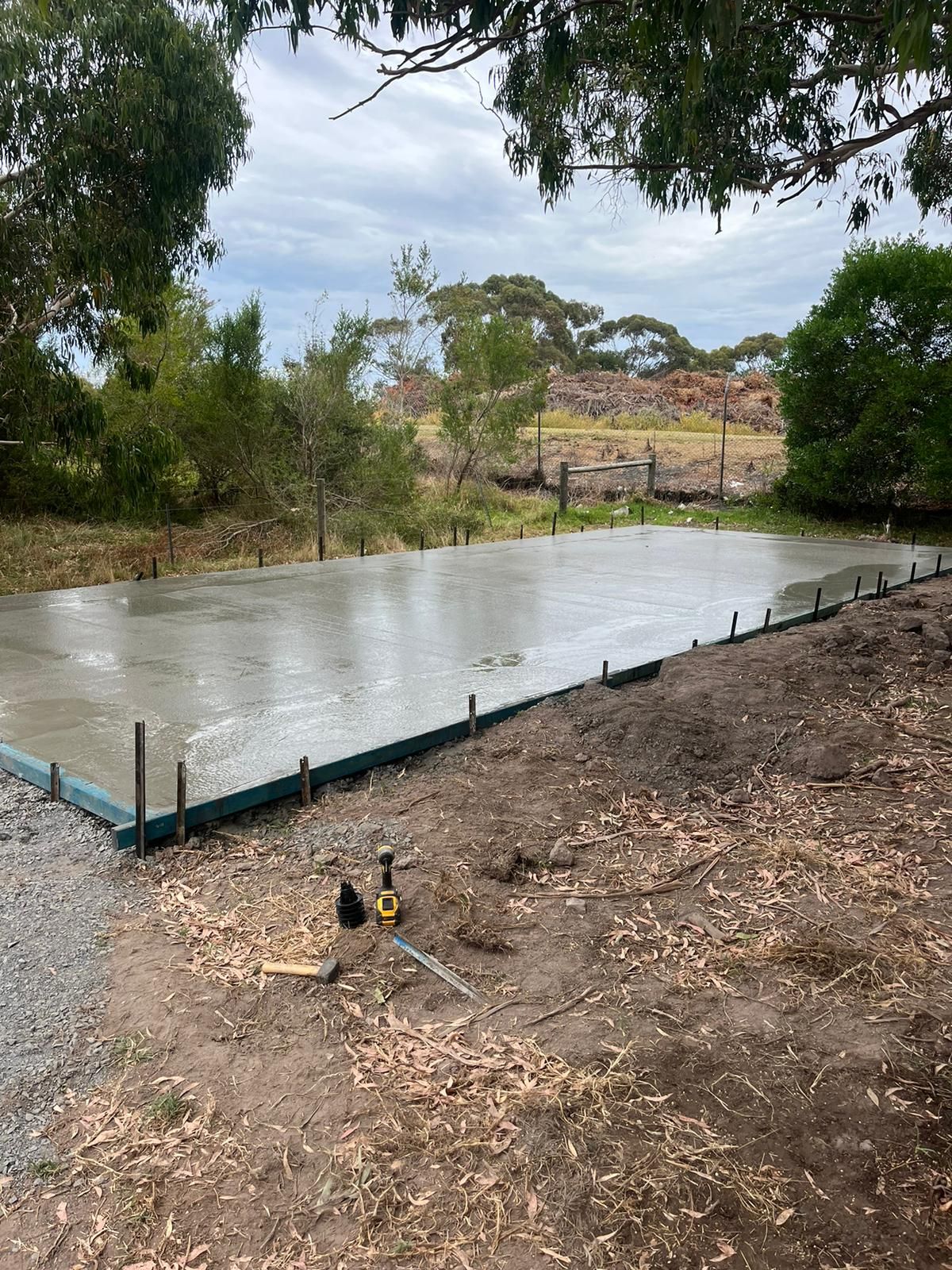 poured concrete slab for a backyard shed in inverloch, bass coast