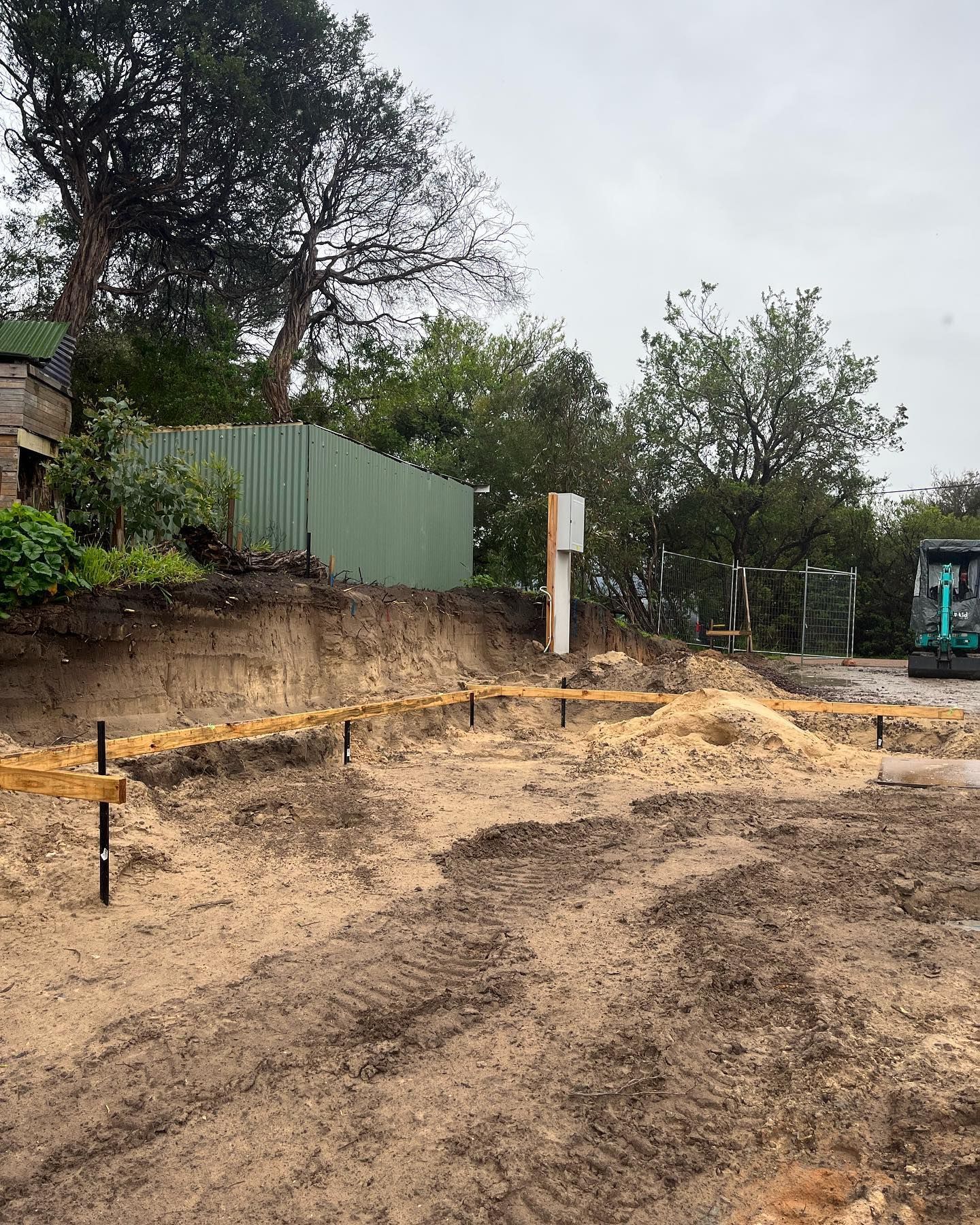 retaining wall during
