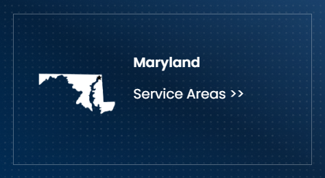Maryland service area card with state silhouette on a blue background