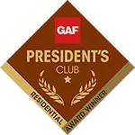 GAF President’s Club residential award emblem in red and gold diamond shape