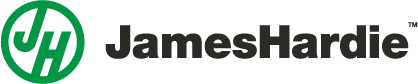 James Hardie logo with green circular “JH” emblem and black wordmark on white background