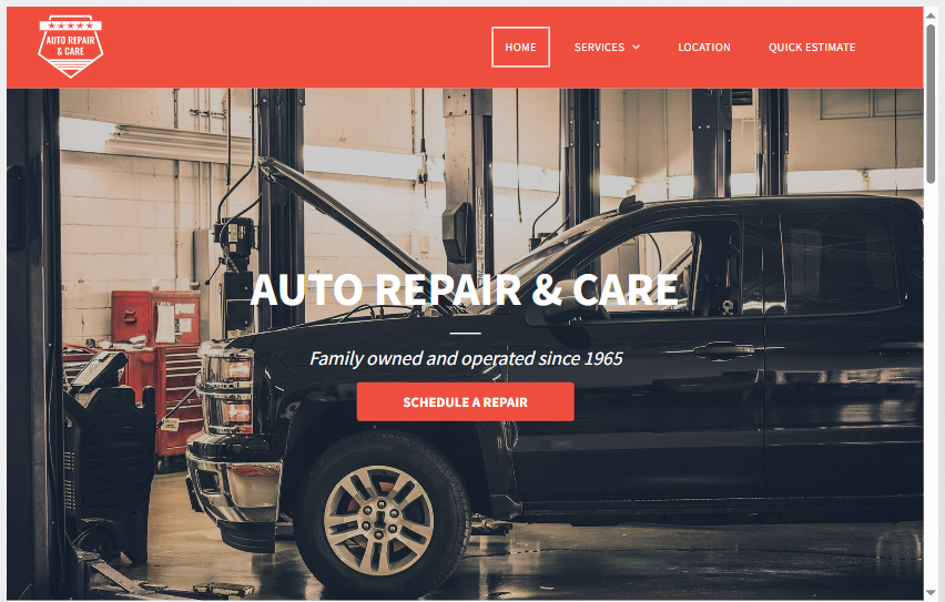 A screenshot of a website for auto repair and care