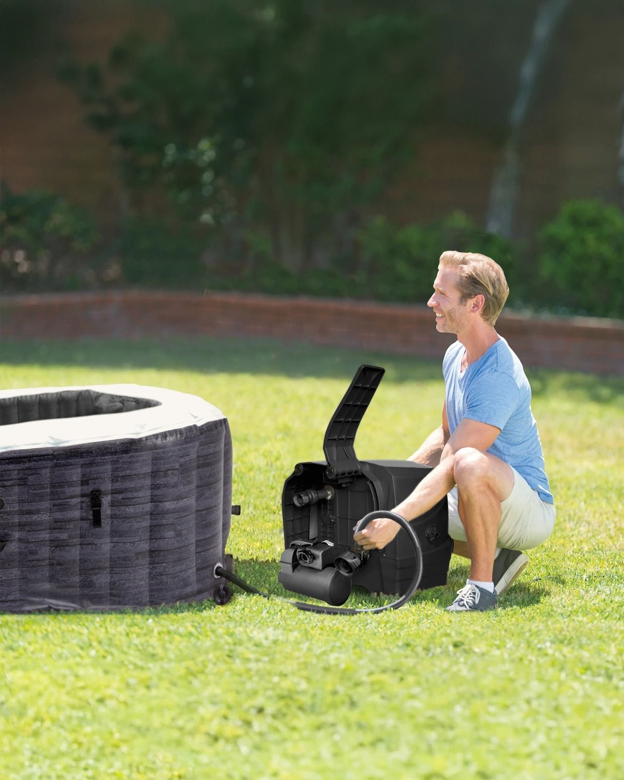 PureSpa Greystone Deluxe Square Bubble Inflatable Spa Set - 4-Person