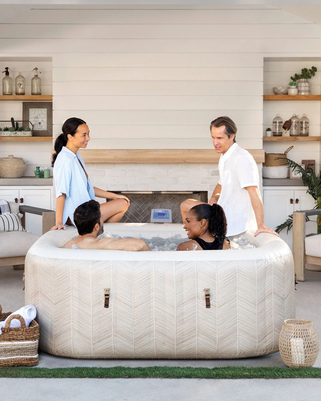  PureSpa™ Chevron Deluxe Square Inflatable Spa Set - 4 Person