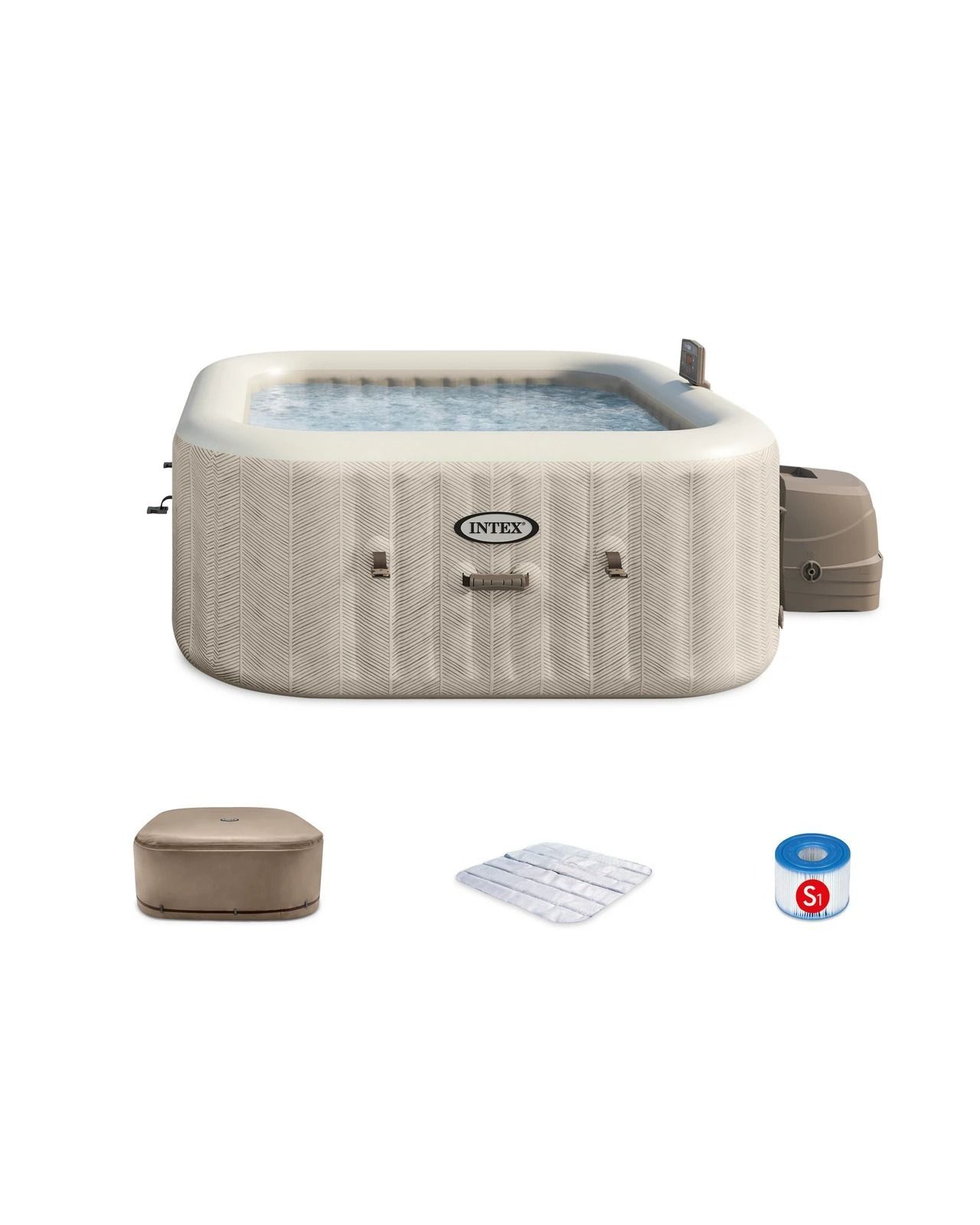  PureSpa™ Chevron Deluxe Square Inflatable Spa Set - 4 Person