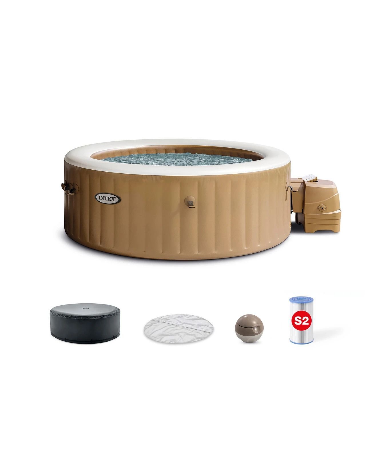  PureSpa Sahara Tan Round Bubble Inflatable Spa Set - 6-Person