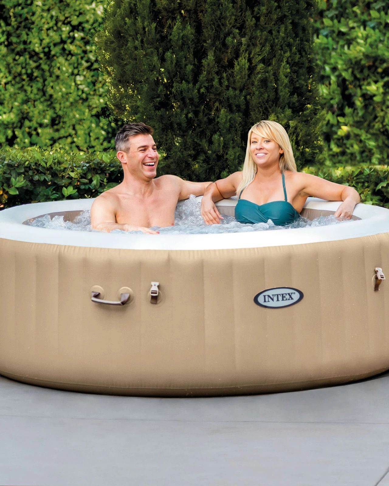  PureSpa Sahara Tan Round Bubble Inflatable Spa Set - 6-Person