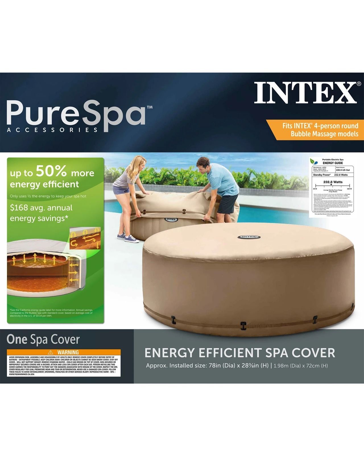  PureSpa Sahara Tan Round Bubble Inflatable Spa Set - 6-Person