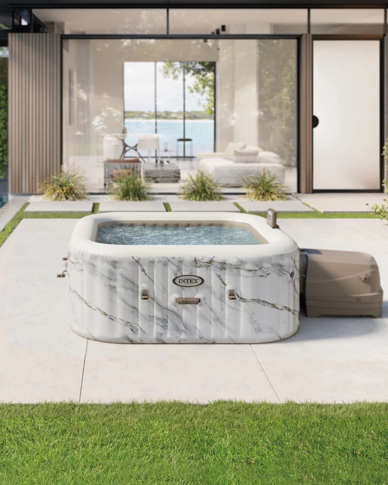  PureSpa™ Chevron Deluxe Square Inflatable Spa Set - 4 Person