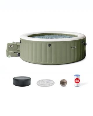 PureSpa Olive Green Round Bubble Inflatable Spa Set - 6-Person