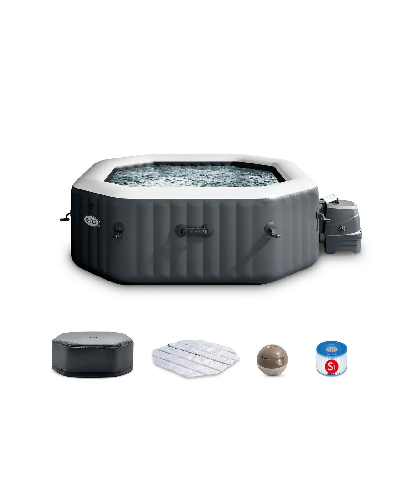 PureSpa Slate Gray Octagon Bubble Inflatable Spa Set - 4 Person