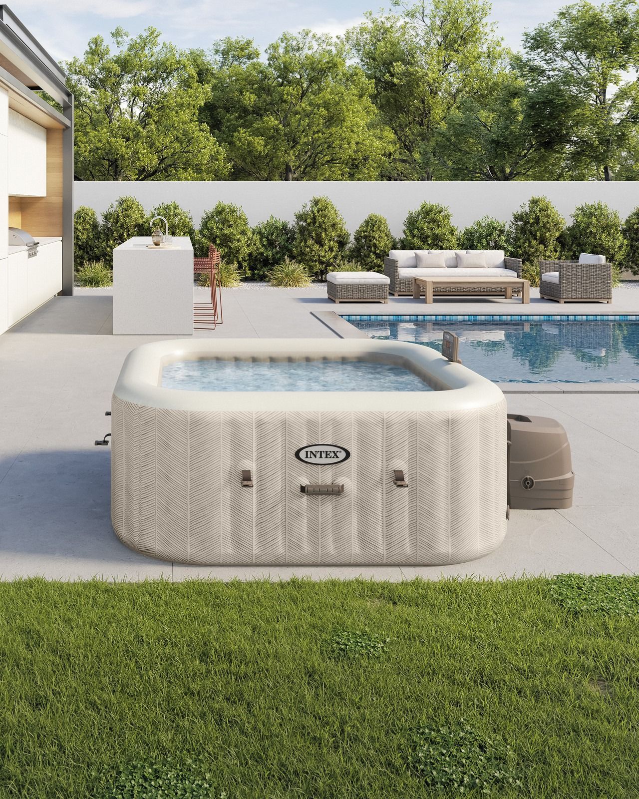 PureSpa™ Chevron Deluxe Square Inflatable Spa Set - 4 Person
