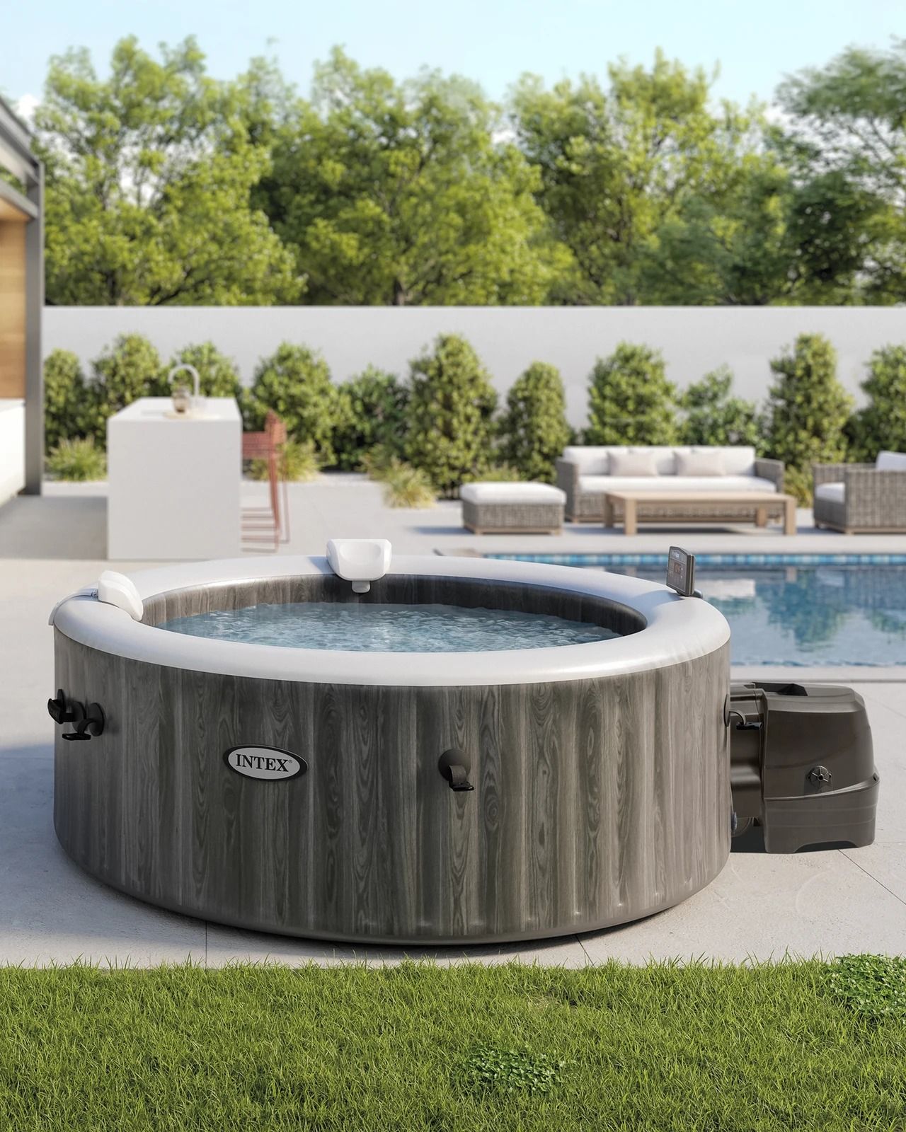 PureSpa Greywood Deluxe Round Inflatable Bubble Spa Set - 4-Person