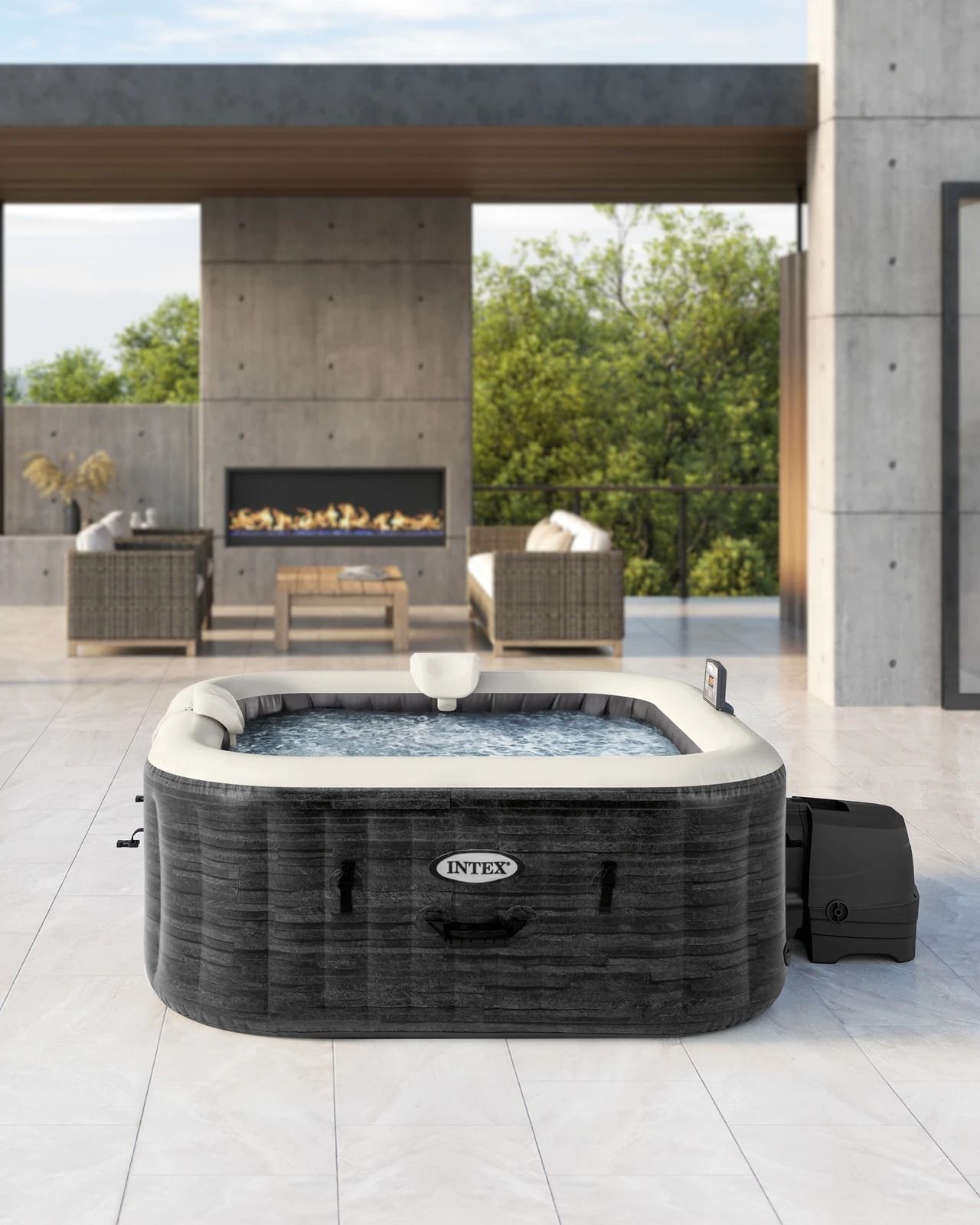 PureSpa Greystone Deluxe Square Bubble Inflatable Spa Set - 4-Person