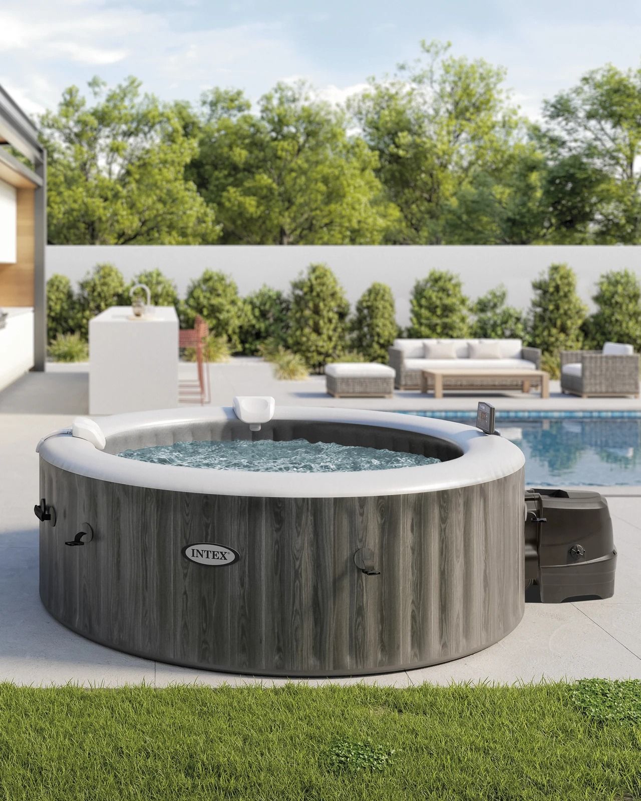 PureSpa Greywood Deluxe Round Bubble Inflatable Spa Set - 6-Person