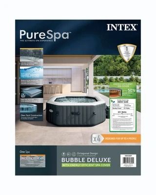 PureSpa Slate Gray Octagon Bubble Inflatable Spa Set - 4 Person