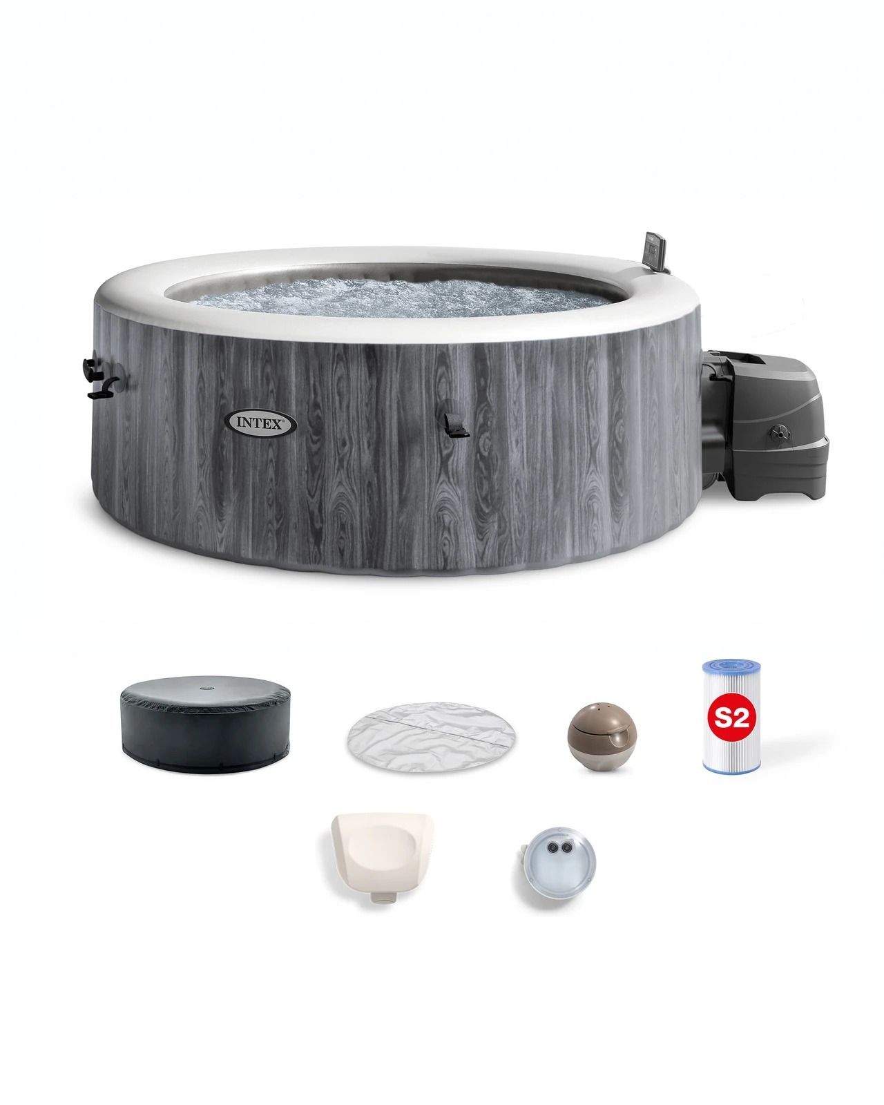 PureSpa Greywood Deluxe Round Inflatable Bubble Spa Set - 4-Person