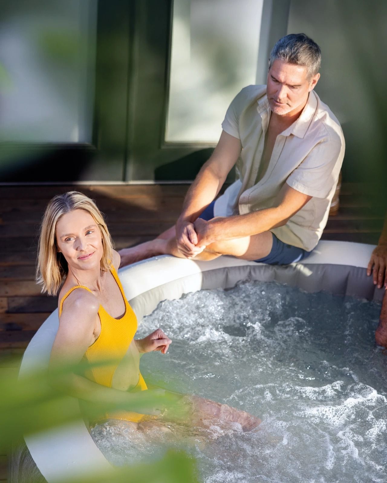 PureSpa Greywood Deluxe Round Bubble Inflatable Spa Set - 6-Person