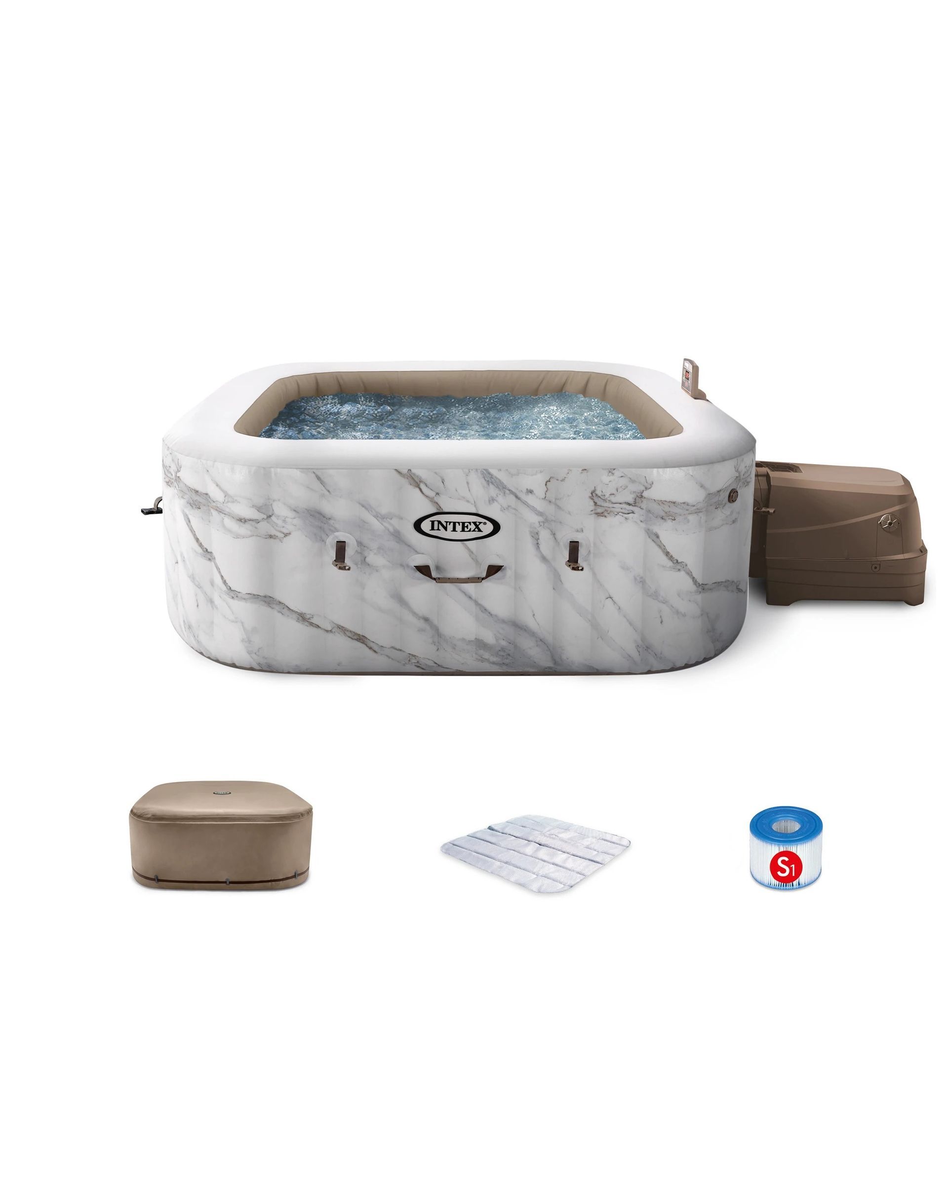 PureSpa Calacatta Square Jet and Bubble Deluxe Inflatable Spa Set - 4 Person